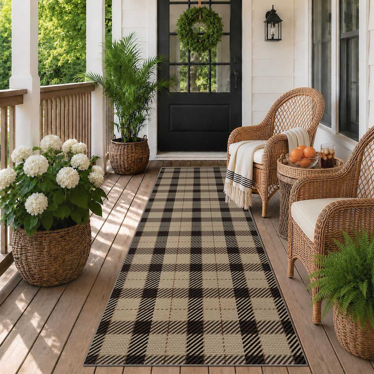 JTJ Easy Jute 3x5 Outdoor Rug for Front Porch, Washable Sage Green Plaid