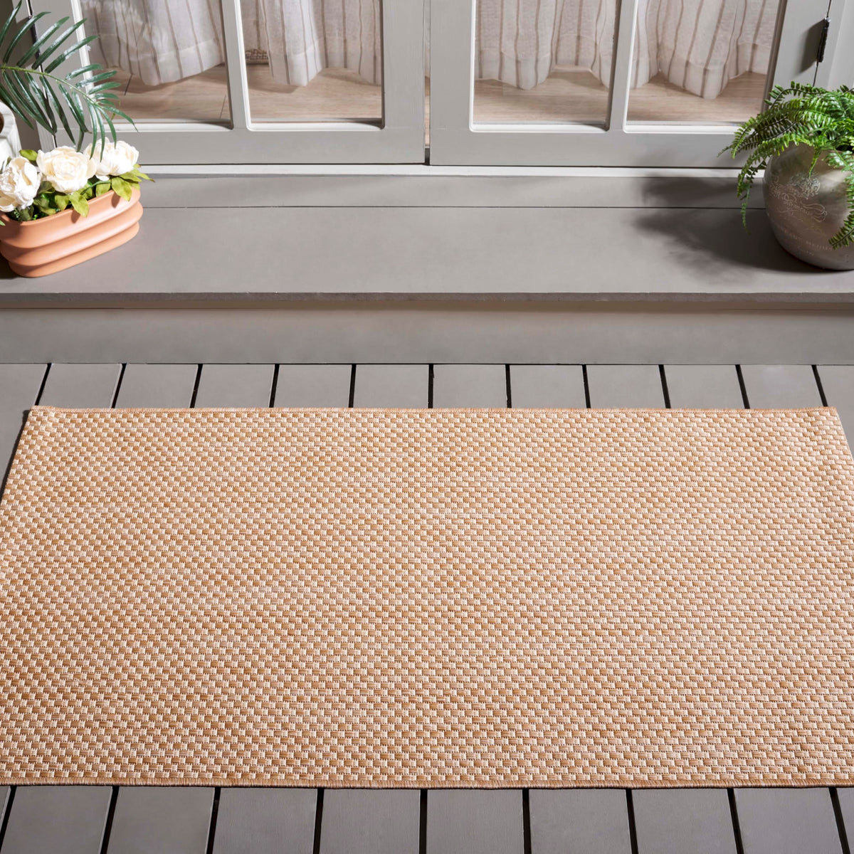 SAFAVIEH Washable Rug Outdoor Courtyard Collection - 8' x 10', Natural & Cream, Non-Shedding & Easy Cleaning, Ideal for Patio, Backyard, Mudroom, DIning Space (CY8521-03012)