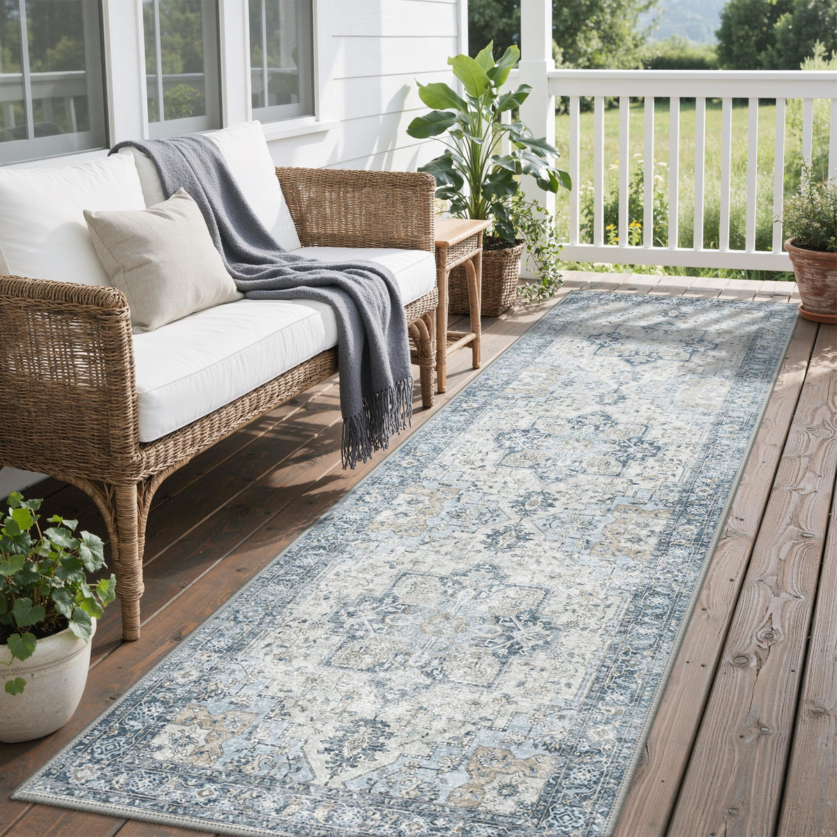 GENIMO 5x8 Outdoor Rug, Washable for Patio and Deck, Light Blue