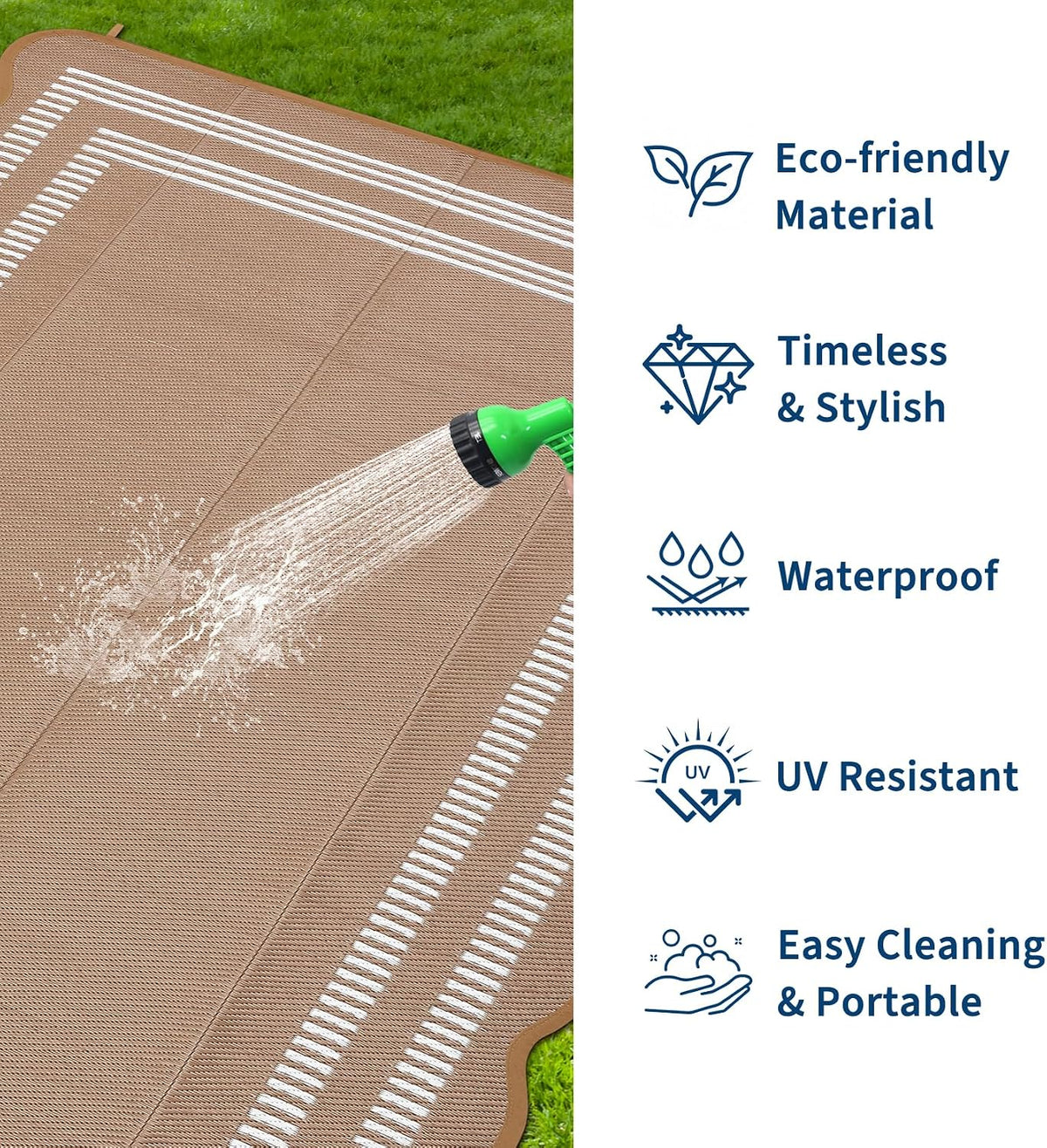 Garvee Scalloped Waterproof Plastic Straw Outdoor Rug 6x9 Brown