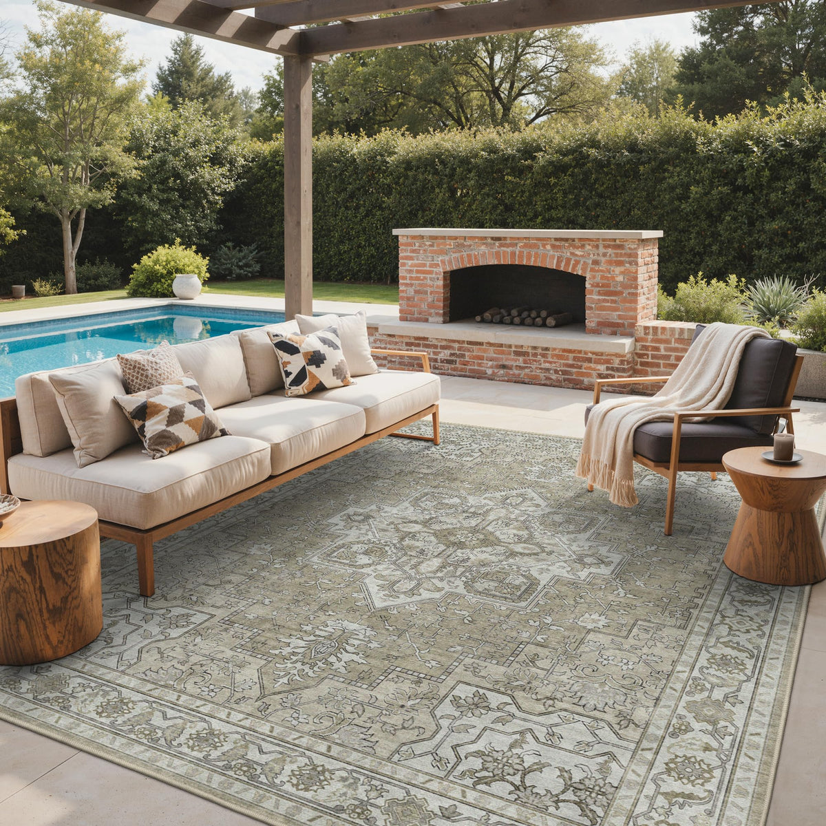 GENIMO 5x8 Outdoor Rug, Washable for Patio and Deck, Light Blue