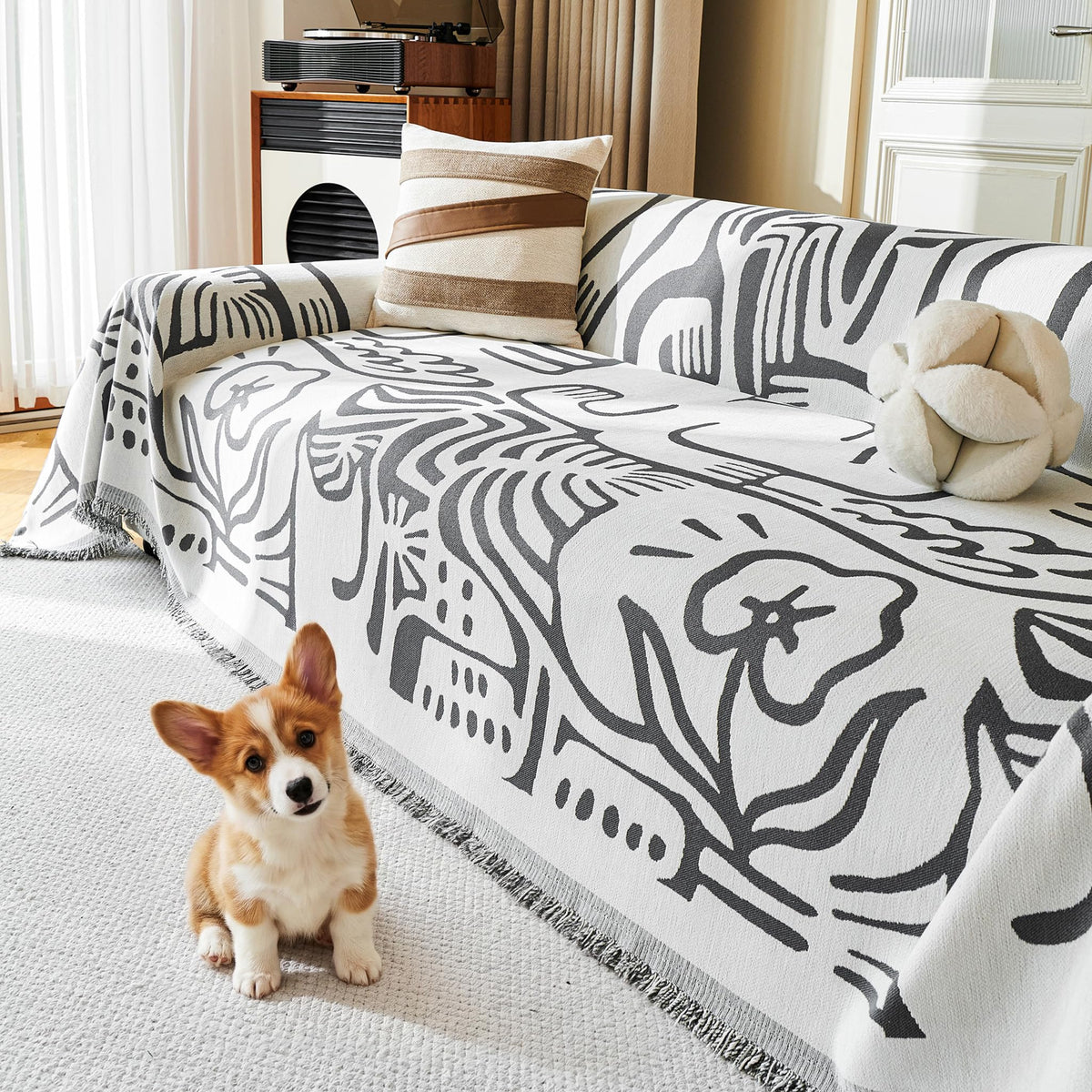 MYSKY HOME Couch Cover for Dogs, Washable Couch Covers, Non Slip Sofa Cover, Couch Cover 2 Cushion Sofa Dogs Furniture Protector with Tassels, Chenille Sofa Slipcover for Pets, 71"x118", Dark Grey