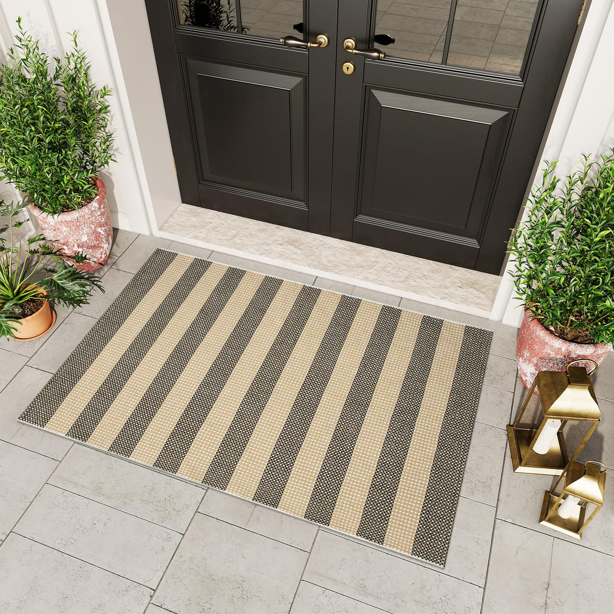 OJIA Washable Area Rug 4'x6', Striped Indoor Outdoor Rugs Patio Camping Rug