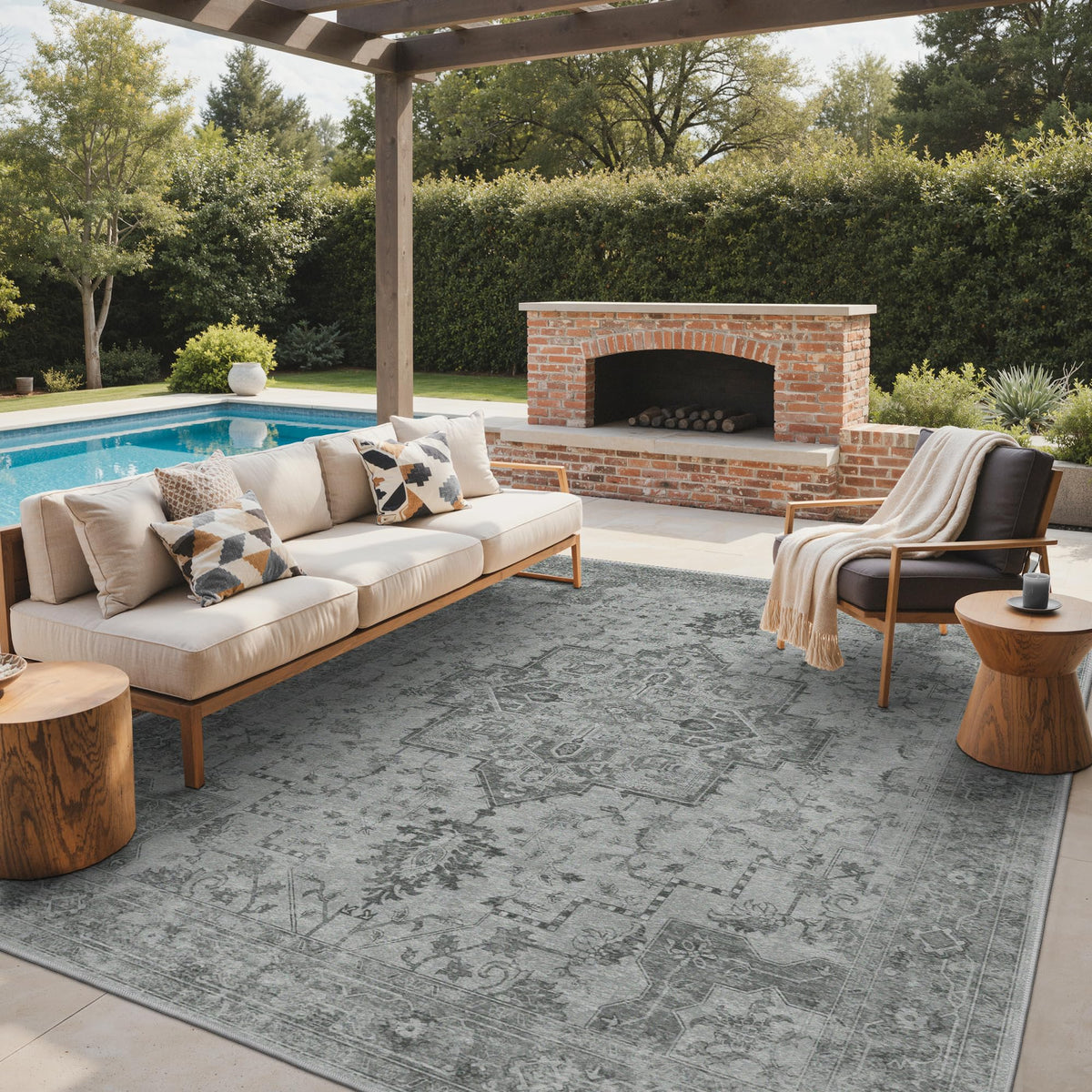 GENIMO 5x8 Outdoor Rug, Washable for Patio and Deck, Light Blue
