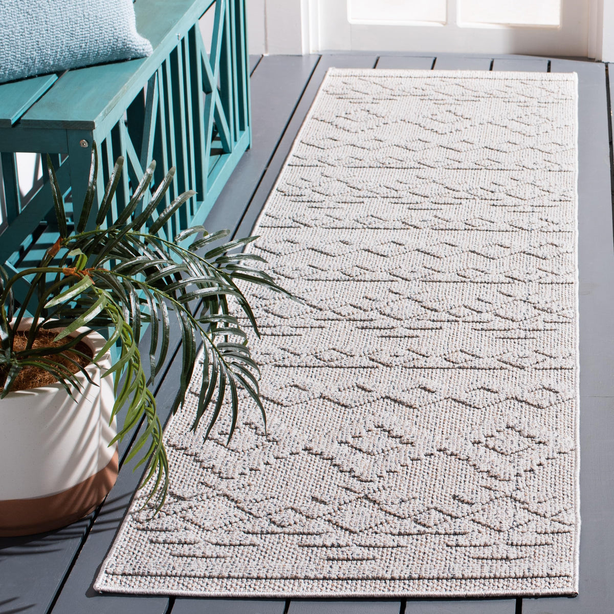 SAFAVIEH Washable Rug Outdoor Global Collection - 8' x 10', Beige & Ivory, Non-Shedding & Easy to Clean, Ideal for Patio, Backyard, Mudroom (GLB210C)