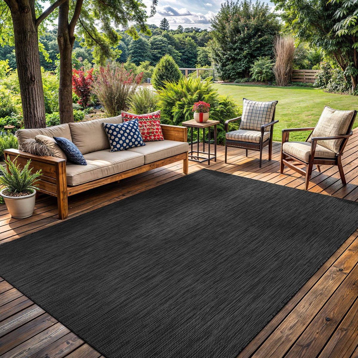 Washable Indoor Outdoor Rug 9x12 Weather Resistant Area Rugs Modern Solid for Porch Deck Balcony Backyard Patio Outside Carpet (9 X 12 Aqua Blue)