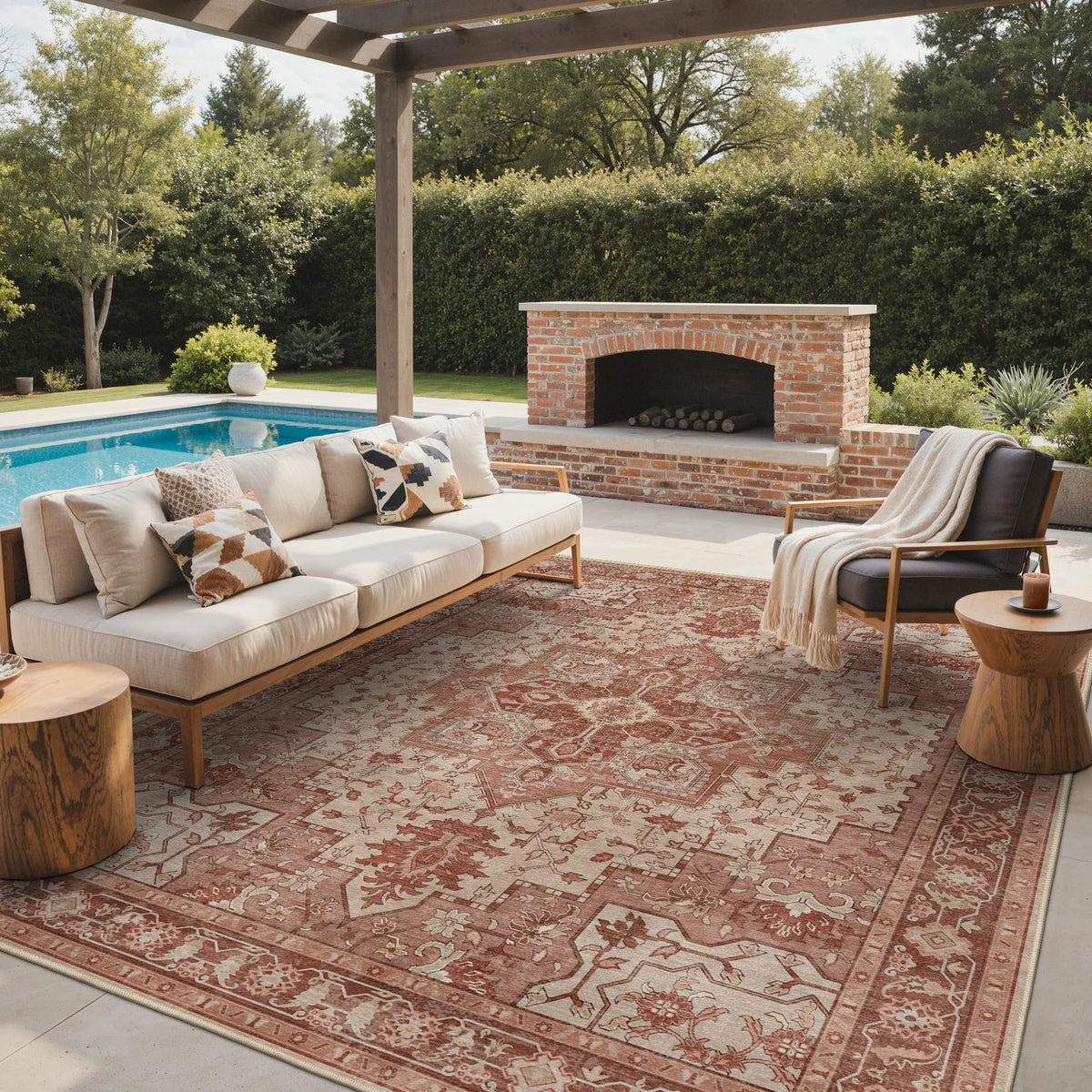 GENIMO 5x8 Outdoor Rug, Washable for Patio and Deck, Light Blue