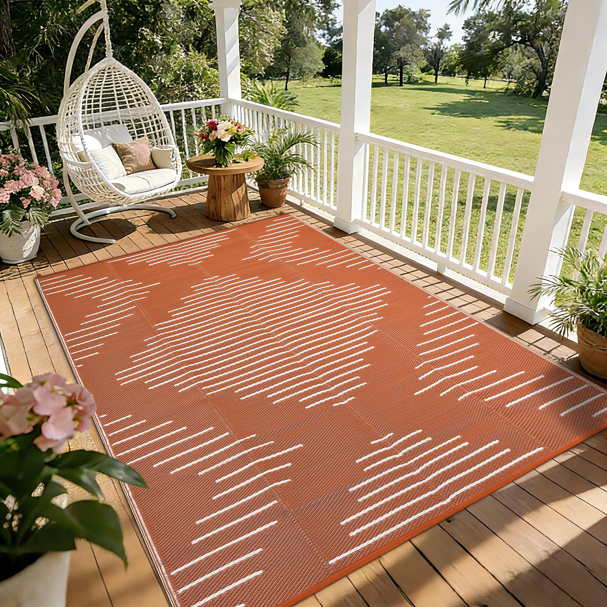 Garvee 10x14 Outdoor Rugs Waterproof for Patio Grey White