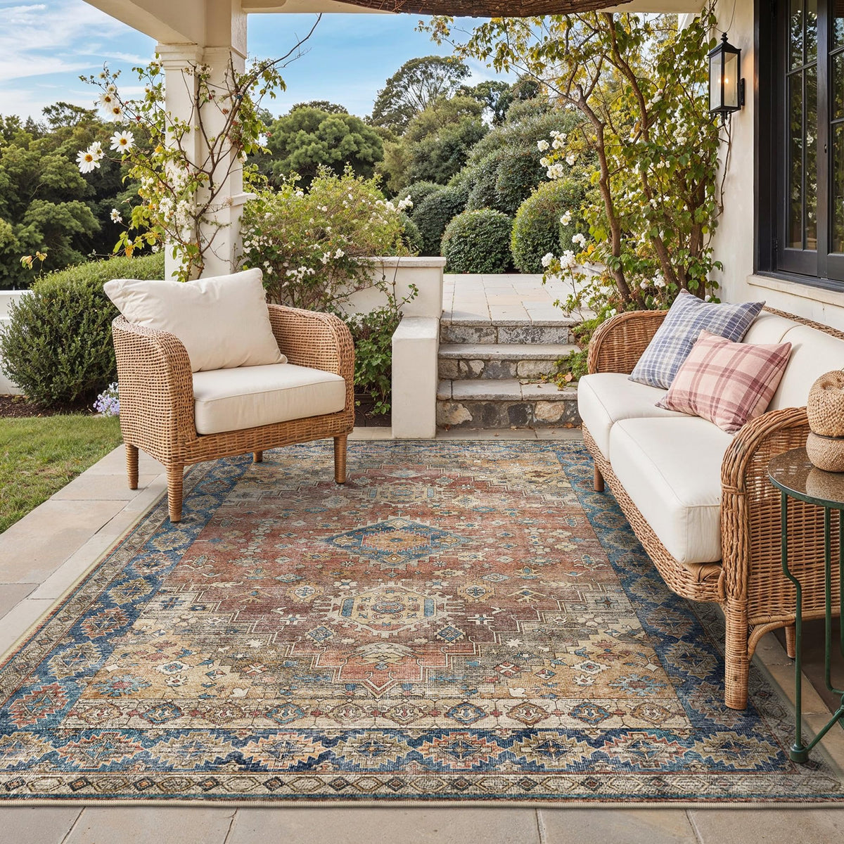 GENIMO 5x8 Outdoor Rug, Washable for Patio and Deck, Light Blue