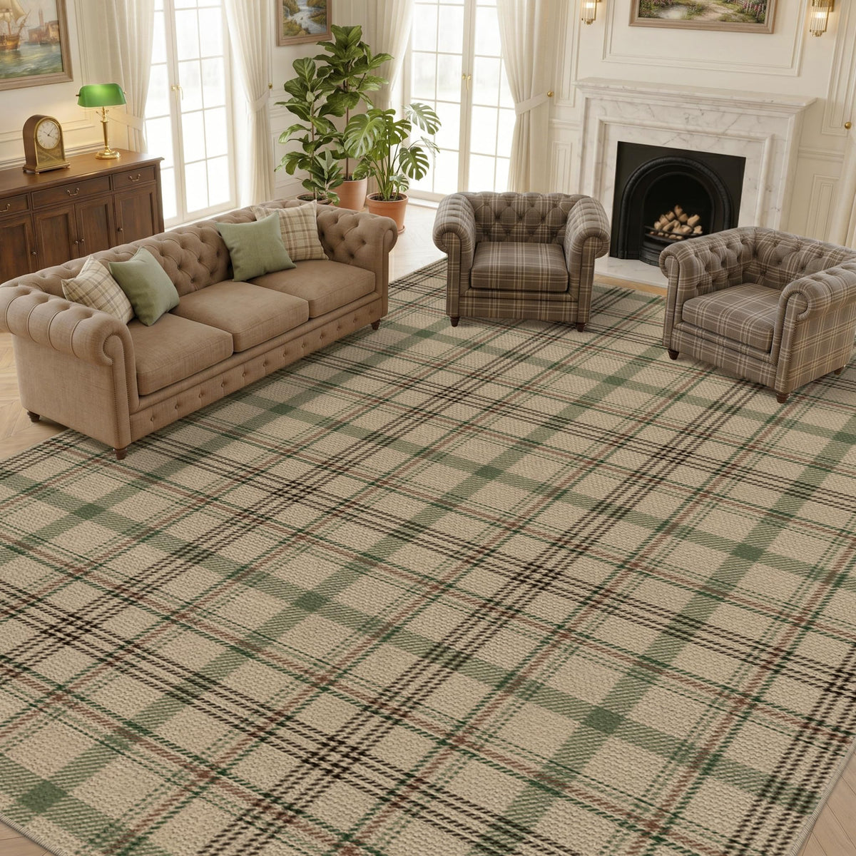 JTJ Easy Jute 3x5 Outdoor Rug for Front Porch, Washable Sage Green Plaid