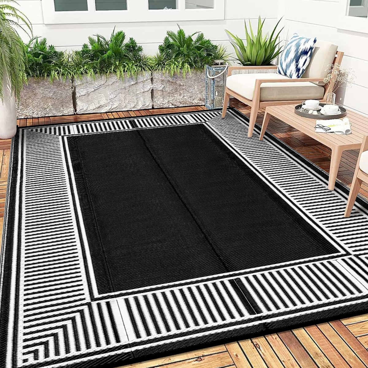 Garvee 9x12 Outdoor Patio Rug Plastic Straw Rug Waterproof Panel Grey Brown