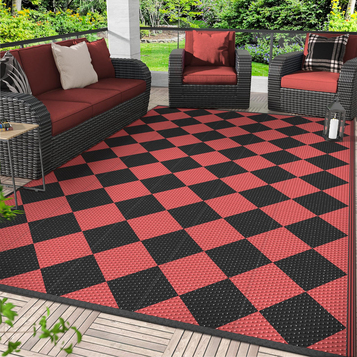 GENIMO Outdoor Rug, Waterproof Plastic Rugs for Patio, 5'x8' Black Grey