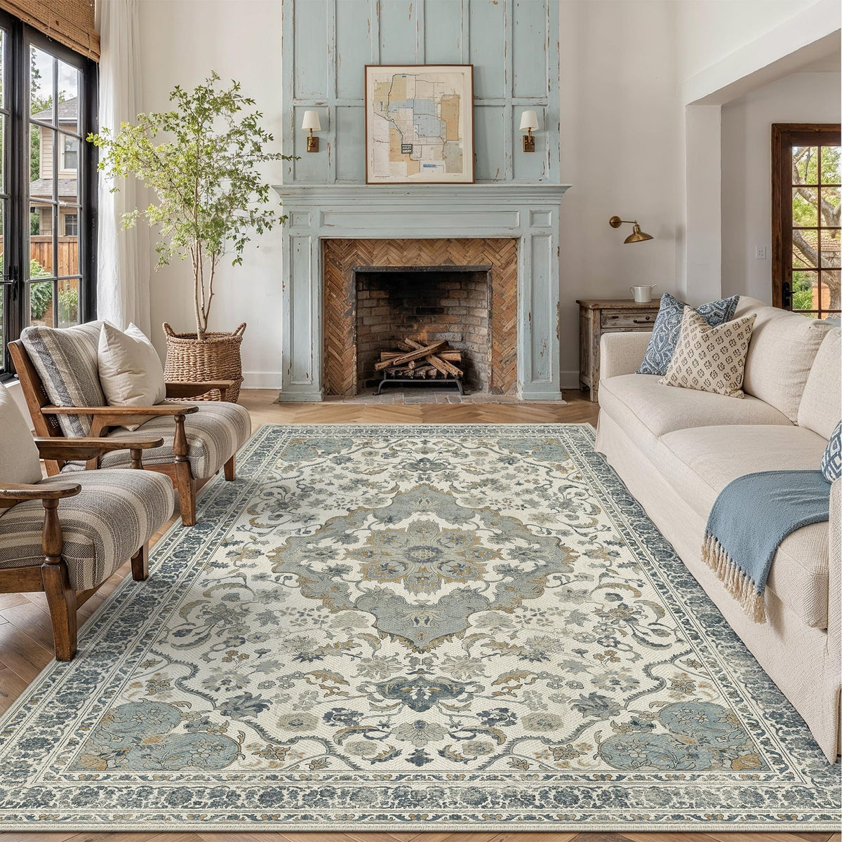 PureCozy Outdoor Paito Rug 8x10 Easy Jute Neutral Area Rug Washable Carpet