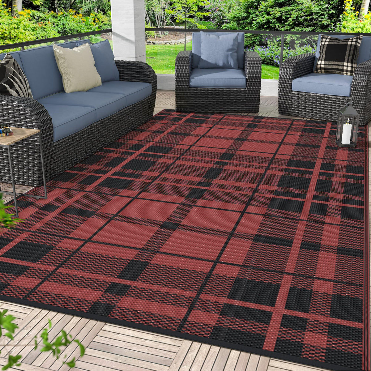 GENIMO Outdoor Rug, Waterproof Plastic Rugs for Patio, 5'x8' Black Grey