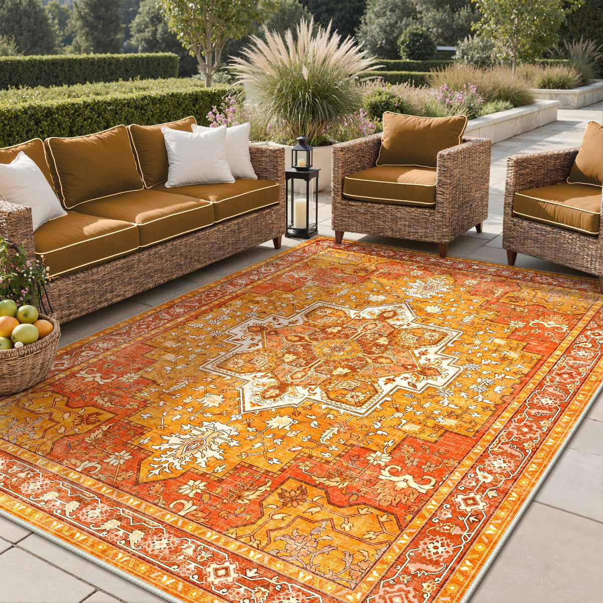 GENIMO 5x8 Outdoor Rug, Washable for Patio and Deck, Light Blue