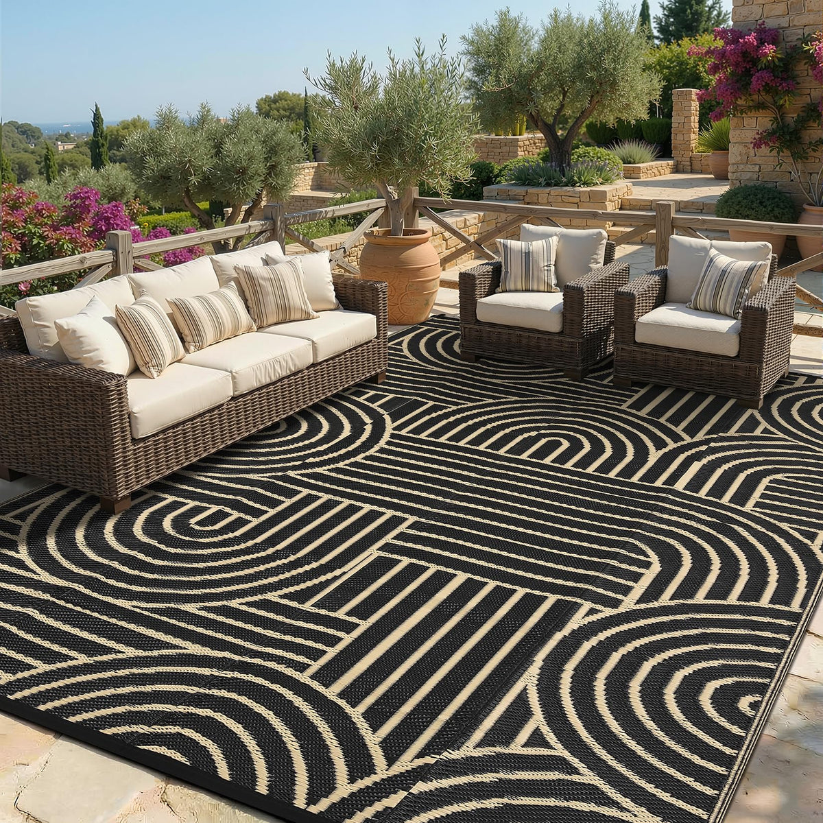 Garvee 10x14 Outdoor Rugs Waterproof for Patio Grey White