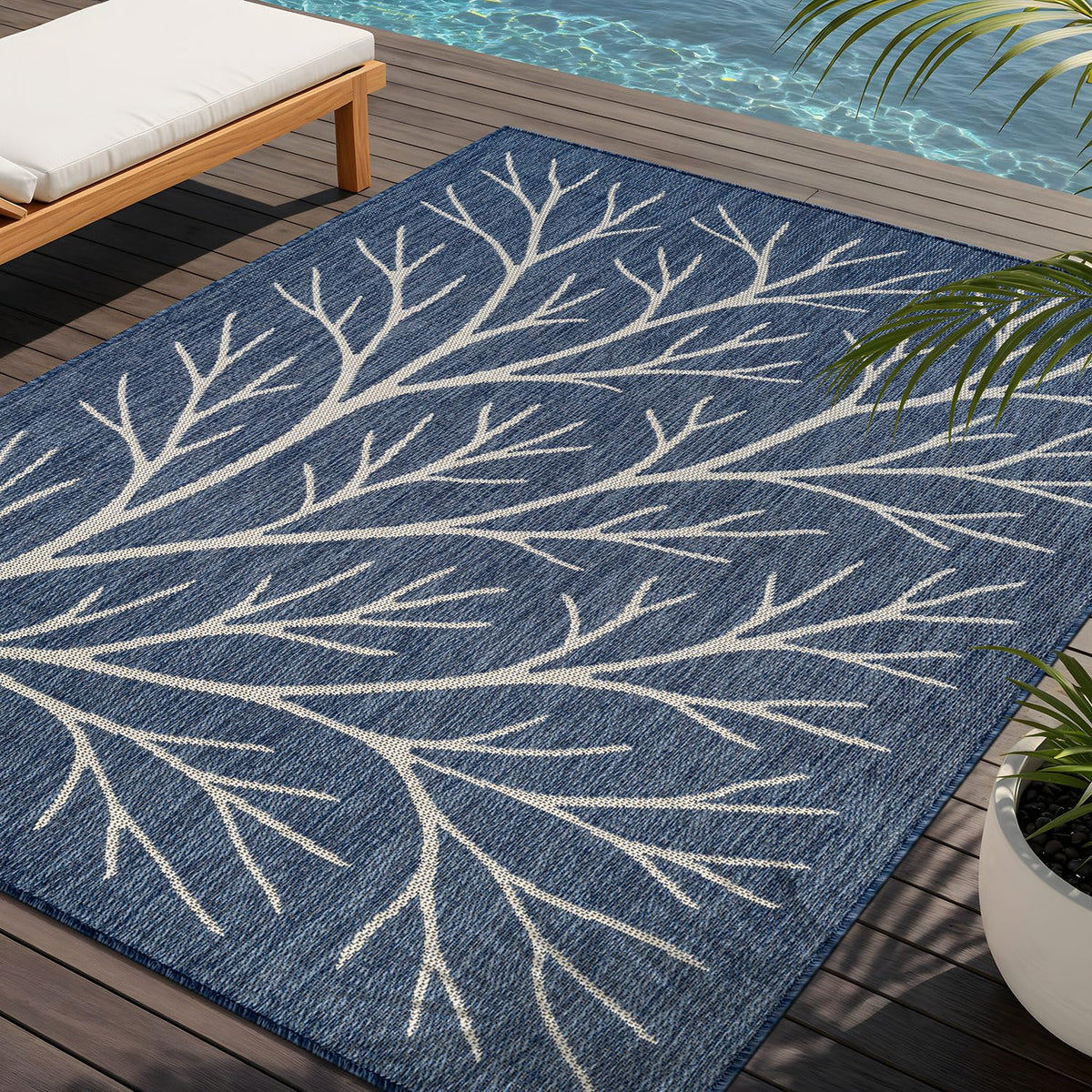 Washable Indoor Outdoor Rug 9x12 Weather Resistant Area Rugs Modern Solid for Porch Deck Balcony Backyard Patio Outside Carpet (9 X 12 Aqua Blue)