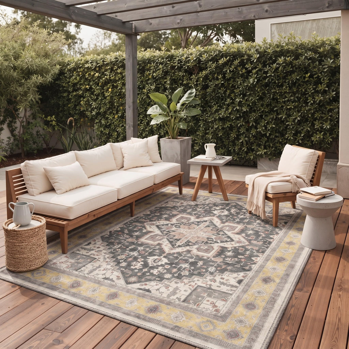 GENIMO 5x8 Outdoor Rug, Washable for Patio and Deck, Light Blue