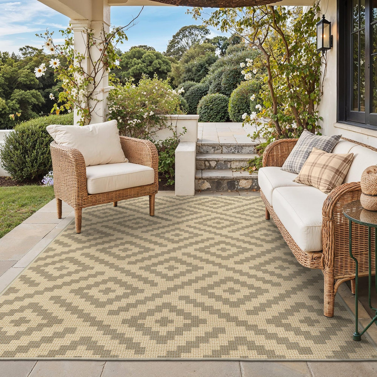 GENIMO Outdoor Rug, Waterproof Plastic Rugs for Patio, 5'x8' Black Grey