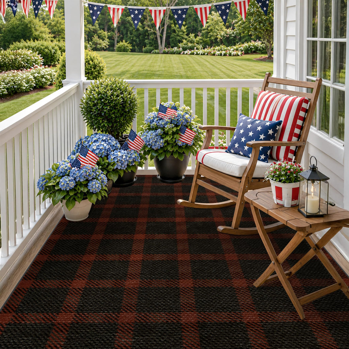 JTJ Easy Jute 3x5 Outdoor Rug for Front Porch, Washable Sage Green Plaid
