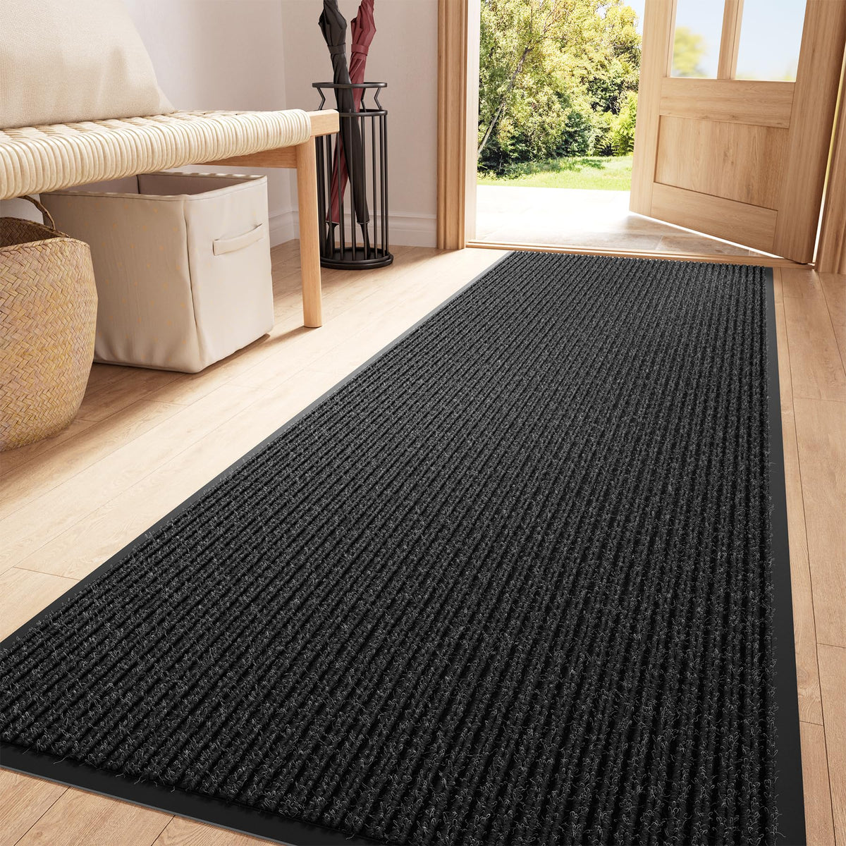 Front Door Mat, 3' x 5' Heavy Duty Door Mat Outside Entrance, Non-Slip Welcome Mat, Absorbent & Dirt Resistant, Low Profile Large Door Mats, Commercial Rugs for Entryway Indoor Outdoor, Grey