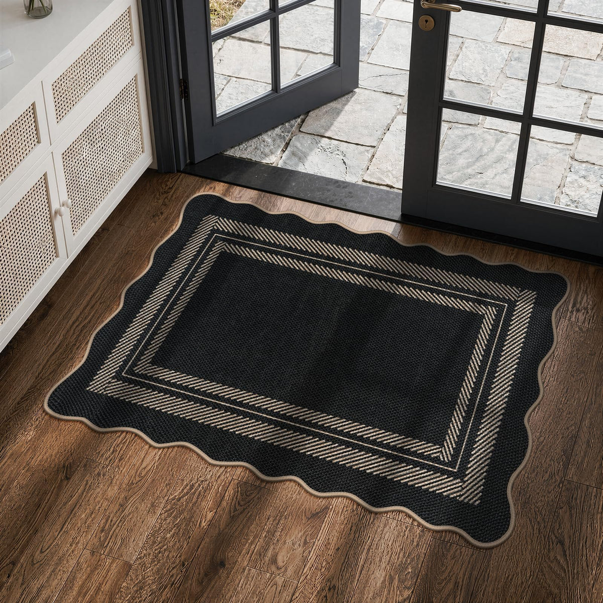 LIVEBOX Scalloped Easy Jute 3x5 Outdoor Rug, Washable Non-Slip Geometric Tan Rugs for Entryway, Indoor Outdoor Farmhouse Rug Modern Carpet Door Mat Area Rug for Patio Bedroom Living Room Kitchen Porch