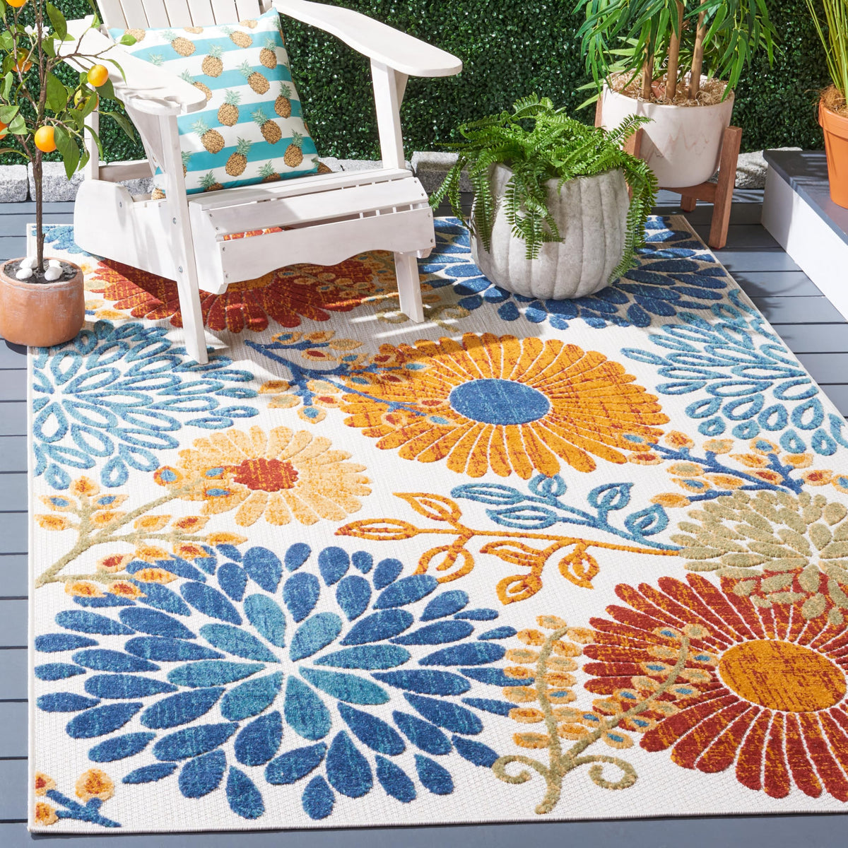 SAFAVIEH Cabana Outdoor Area Rug 8'x10', Modern Cream & Red CBN832A