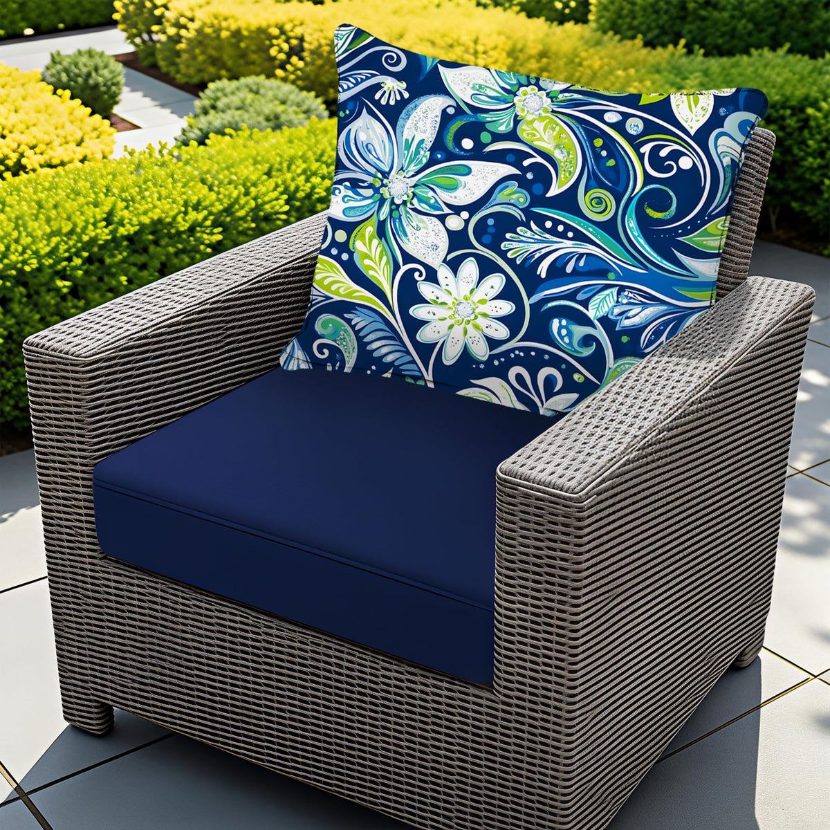 Outdoor Chair Cushion Patio Furniture Seat & Back Pillow 24 x 24 Inch Blue