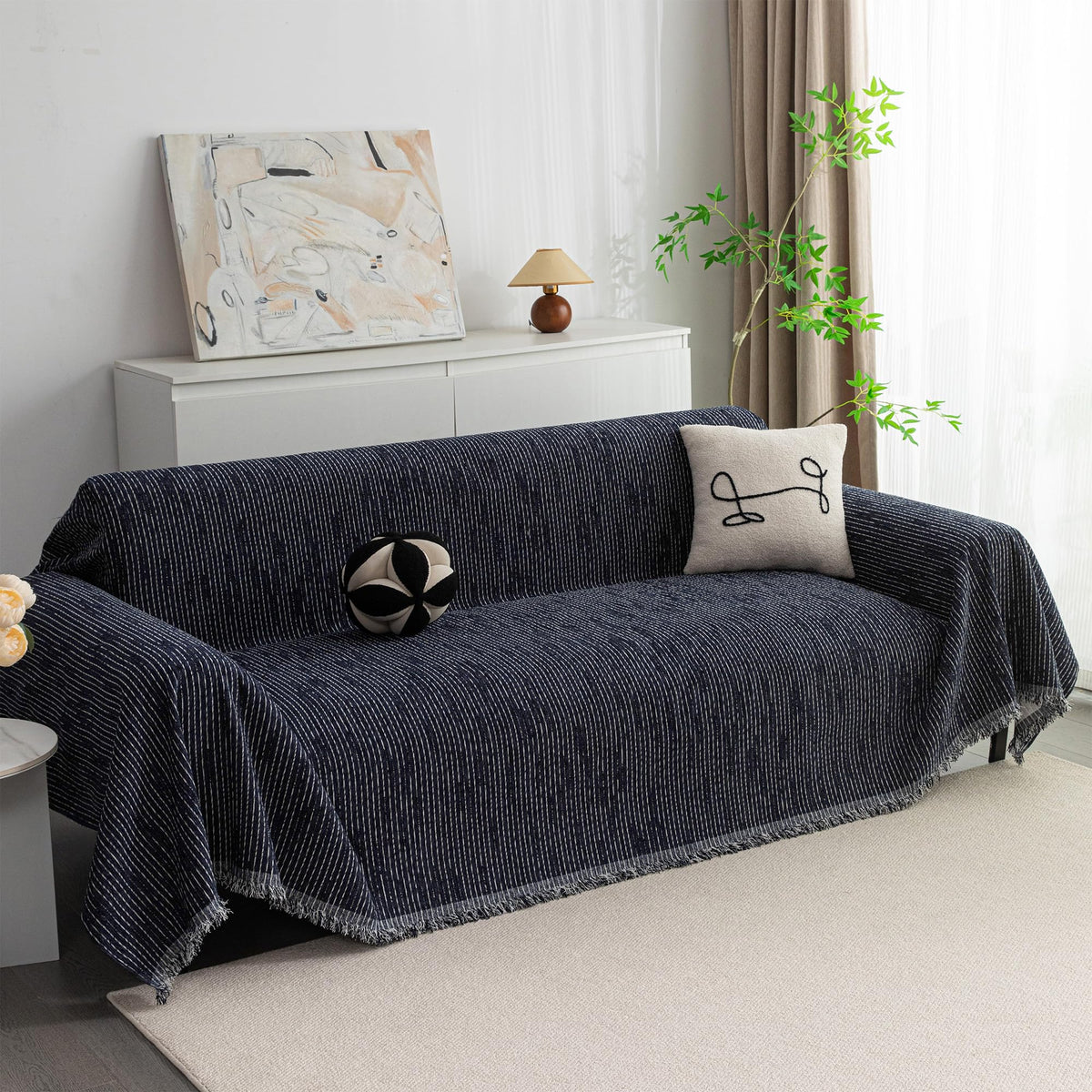 MYSKY HOME Couch Cover for Dogs, Washable Couch Covers, Non Slip Sofa Cover, Couch Cover 2 Cushion Sofa Dogs Furniture Protector with Tassels, Chenille Sofa Slipcover for Pets, 71"x118", Dark Grey