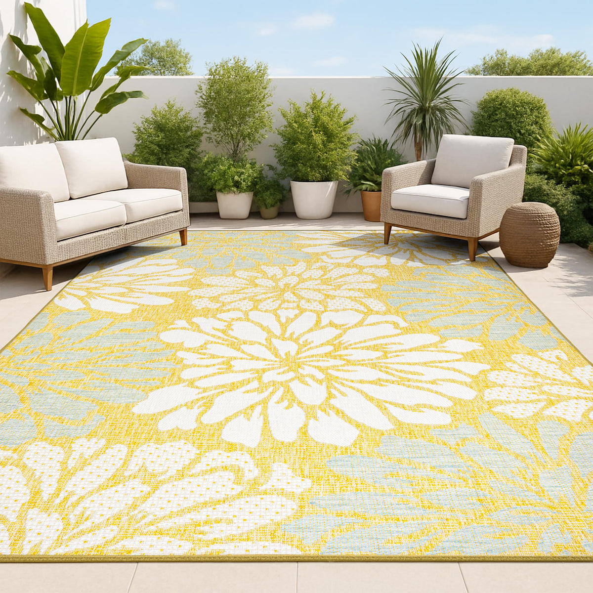 JONATHAN Y Floral Textured Weave Indoor Outdoor Area Rug 8X10 Navy/Green, Zinnia Modern for Backyard, Patio, Porch, Easy-Cleaning, High Traffic, Pet-Friendly, Non-Shedding (SMB110B-8)