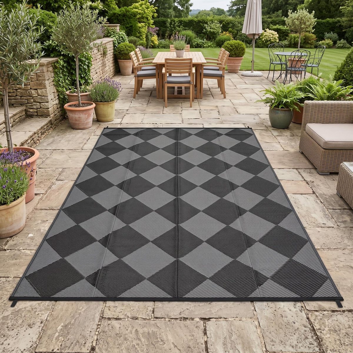 Garvee 9x12 Outdoor Patio Rug Plastic Straw Rug Waterproof Panel Grey Brown