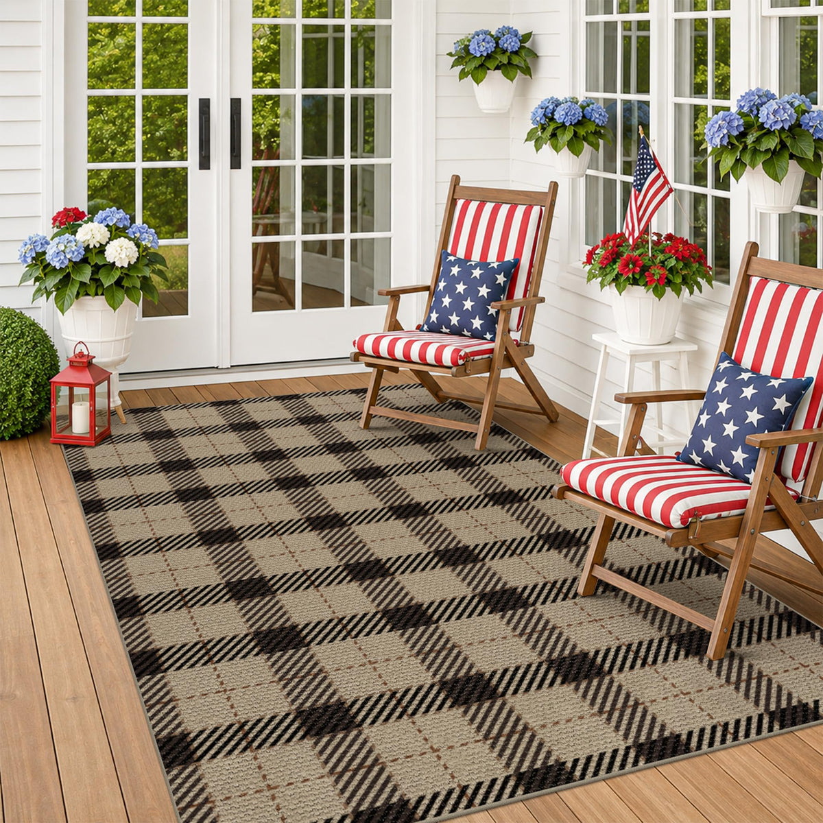 JTJ Easy Jute 3x5 Outdoor Rug for Front Porch, Washable Sage Green Plaid