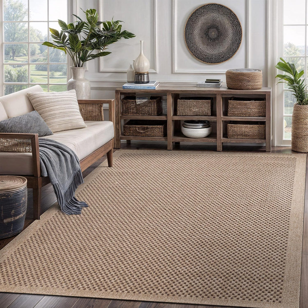 CAMILSON Easy Jute Rug 10x14, Indoor Outdoor Natural Color Fiber Area Rugs for Living Room Patio and Kitchen Rug, Sisal Boho Woven Design, Easy-Cleaning, Washable Outside Carpet Alfombras (10 x 14)