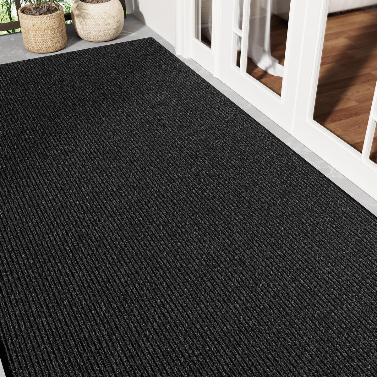 Front Door Mat, 3' x 5' Heavy Duty Door Mat Outside Entrance, Non-Slip Welcome Mat, Absorbent & Dirt Resistant, Low Profile Large Door Mats, Commercial Rugs for Entryway Indoor Outdoor, Grey