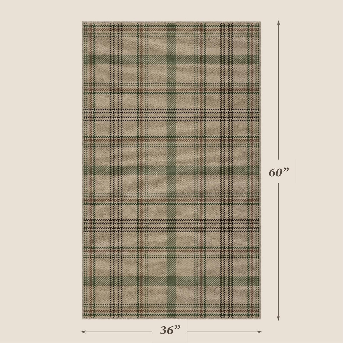JTJ Easy Jute 3x5 Outdoor Rug for Front Porch, Washable Sage Green Plaid