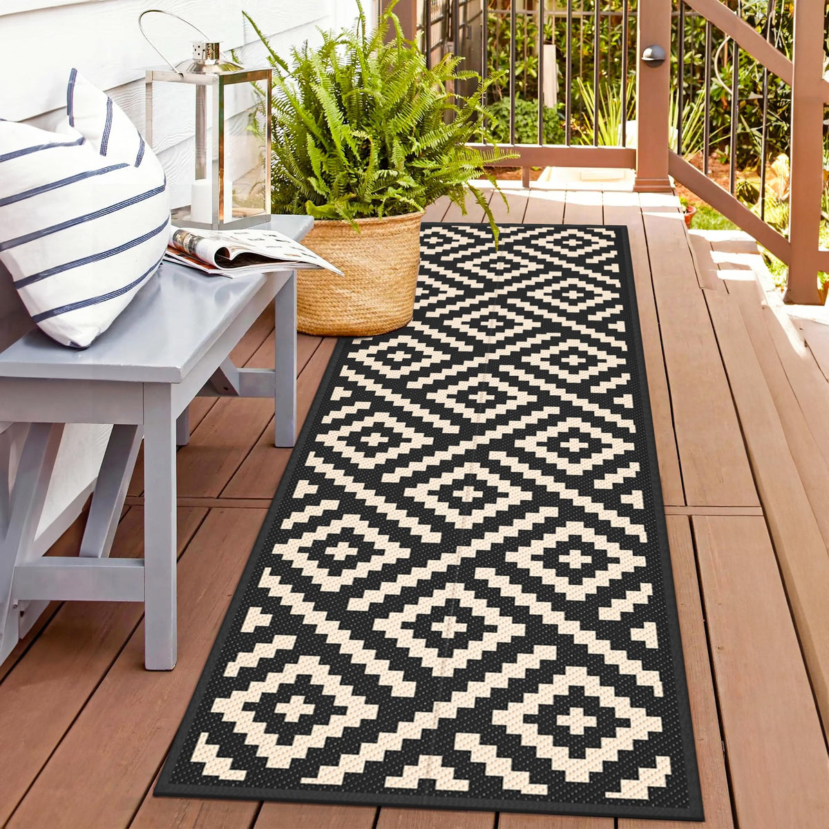 GENIMO Outdoor Rug, Waterproof Plastic Rugs for Patio, 5'x8' Black Grey