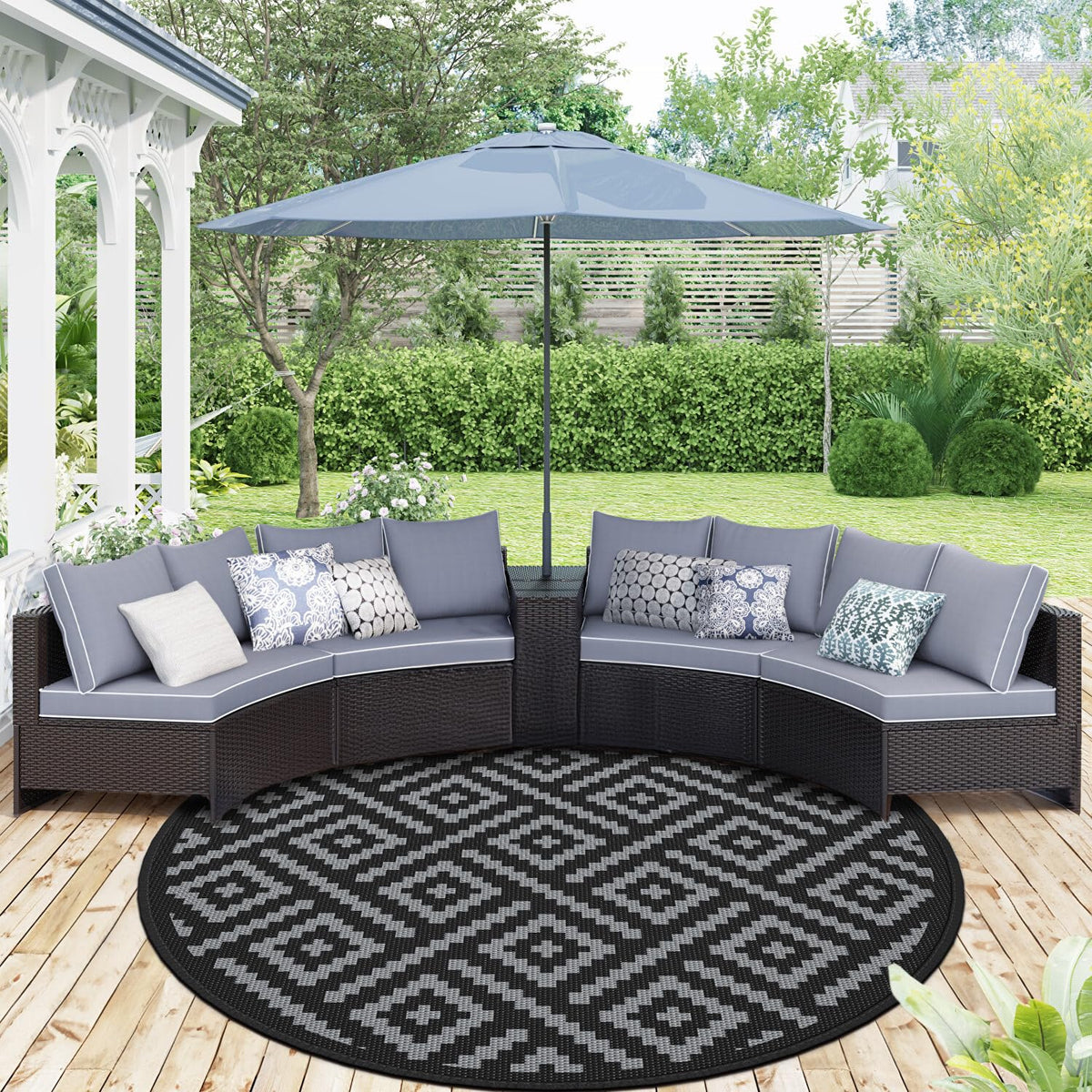 GENIMO Outdoor Rug, Waterproof Plastic Rugs for Patio, 5'x8' Black Grey