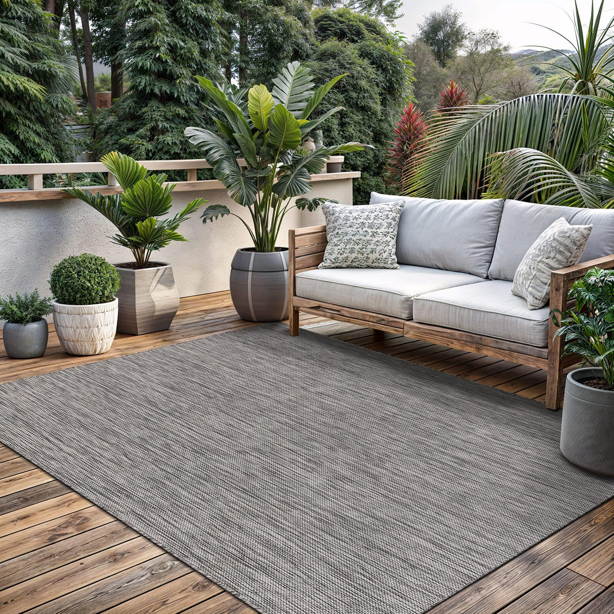 Washable Indoor Outdoor Rug 9x12 Weather Resistant Area Rugs Modern Solid for Porch Deck Balcony Backyard Patio Outside Carpet (9 X 12 Aqua Blue)