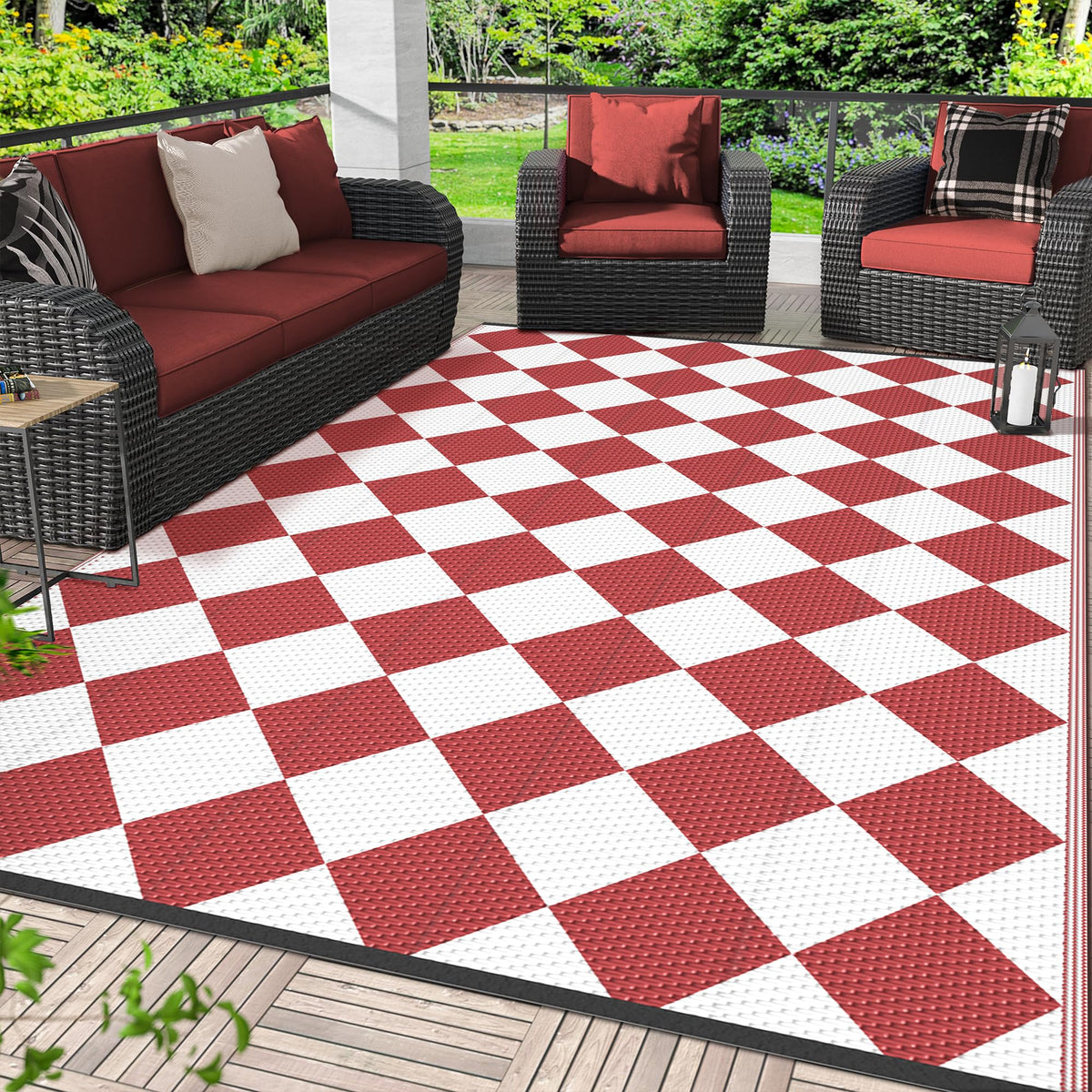 GENIMO Outdoor Rug, Waterproof Plastic Rugs for Patio, 5'x8' Black Grey