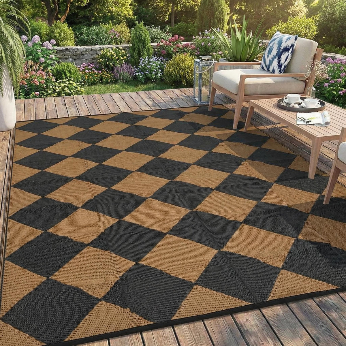 Garvee 9x12 Outdoor Patio Rug Plastic Straw Rug Waterproof Panel Grey Brown