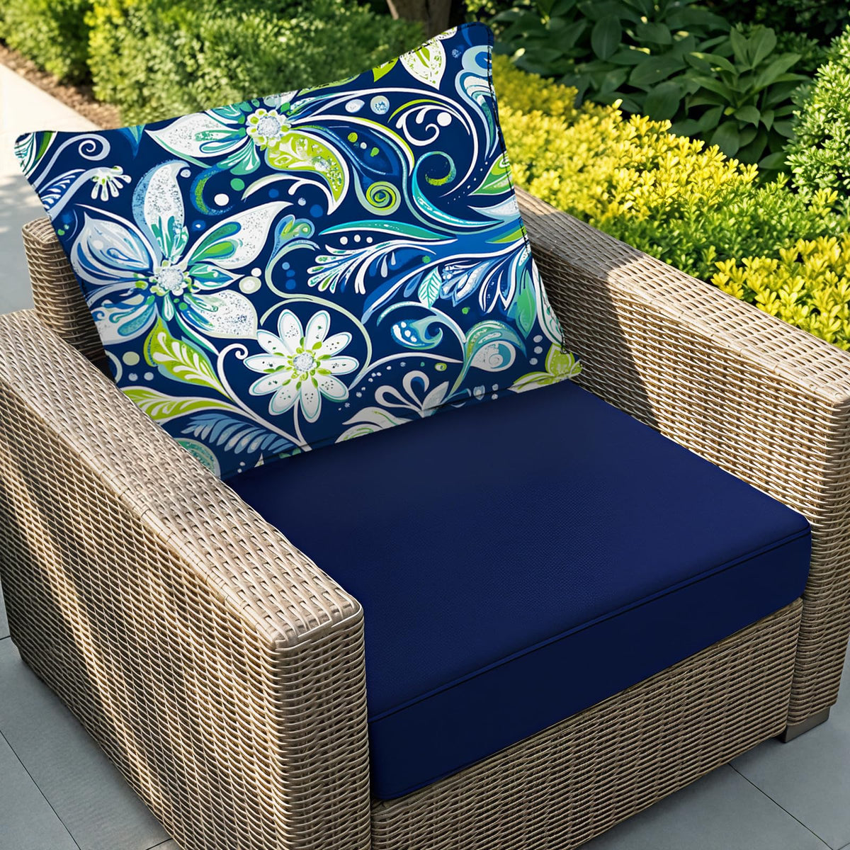 Outdoor Chair Cushion Patio Furniture Seat & Back Pillow 24 x 24 Inch Blue