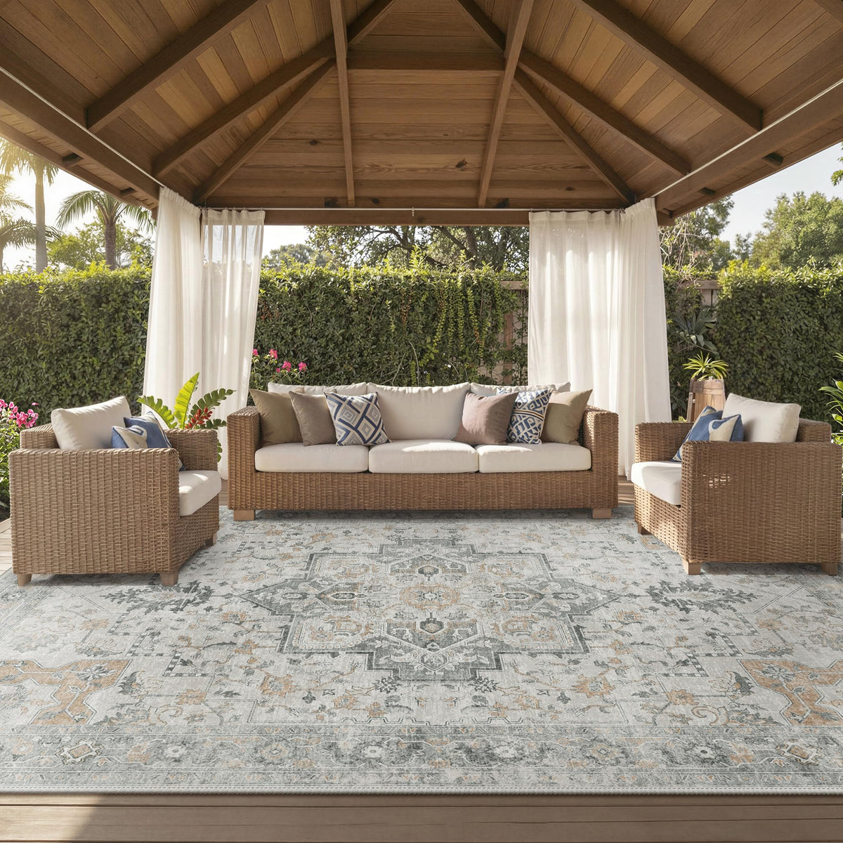GENIMO 5x8 Outdoor Rug, Washable for Patio and Deck, Light Blue
