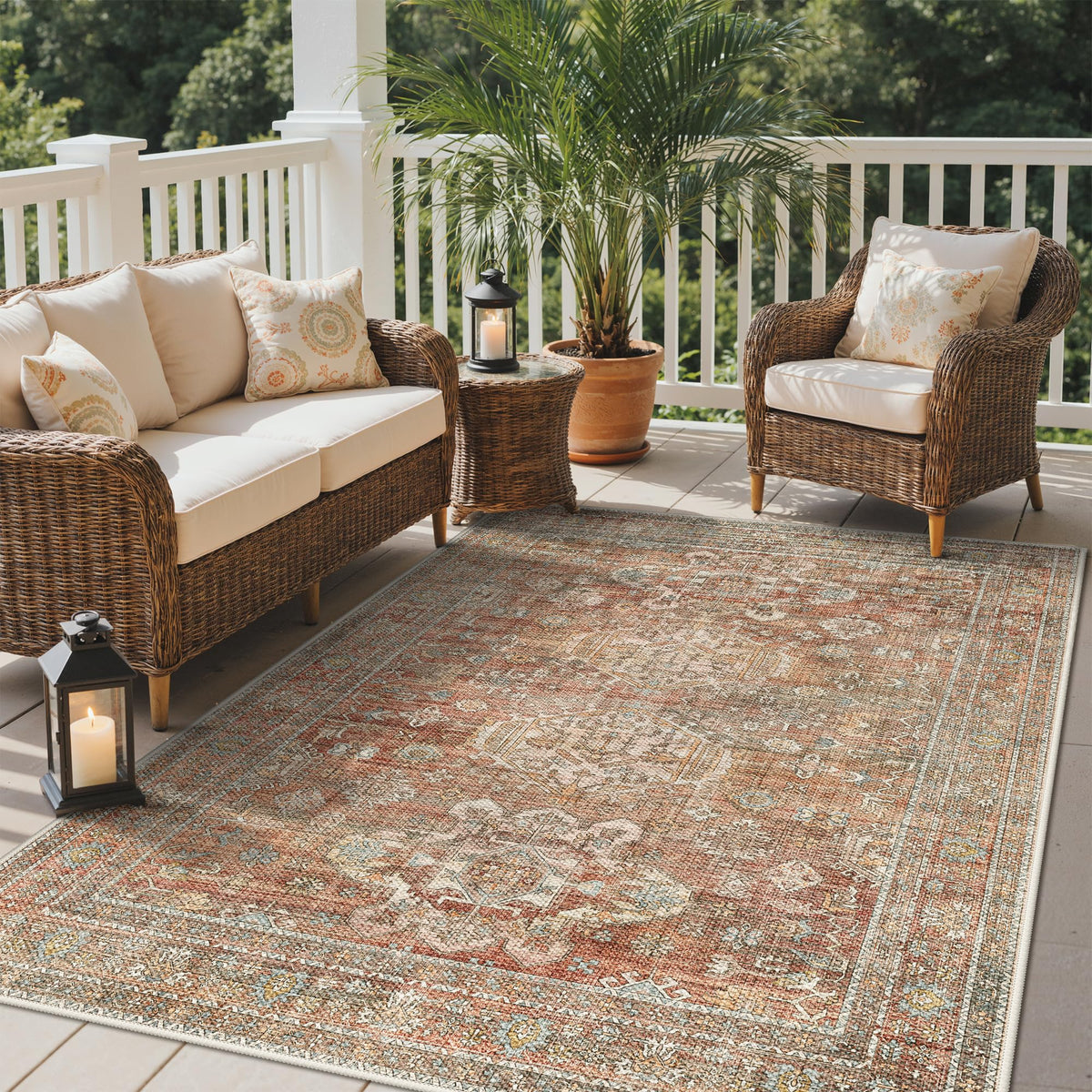 GENIMO 5x8 Outdoor Rug, Washable for Patio and Deck, Light Blue