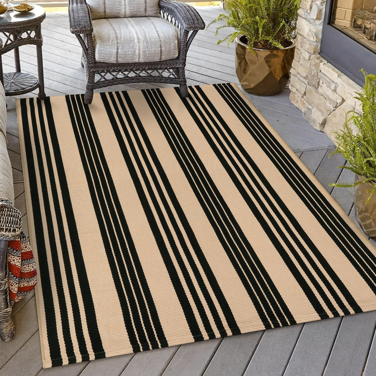 OJIA Outdoor Rug 3'x5', Black and Tan Patio Rugs Fall Door Mat Outside