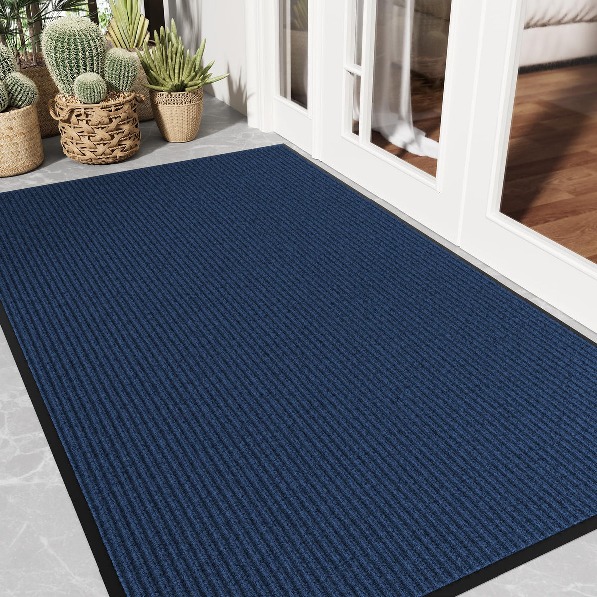 Front Door Mat, 3' x 5' Heavy Duty Door Mat Outside Entrance, Non-Slip Welcome Mat, Absorbent & Dirt Resistant, Low Profile Large Door Mats, Commercial Rugs for Entryway Indoor Outdoor, Grey