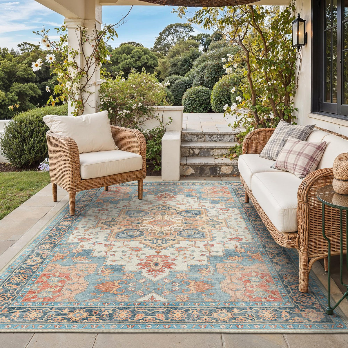 GENIMO 5x8 Outdoor Rug, Washable for Patio and Deck, Light Blue