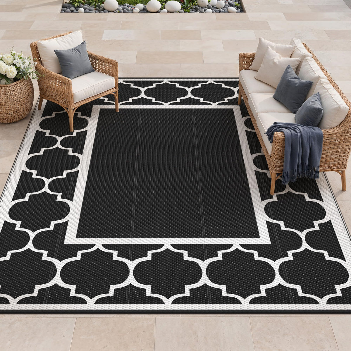 GENIMO Outdoor Rug, Waterproof Plastic Rugs for Patio, 5'x8' Blue White