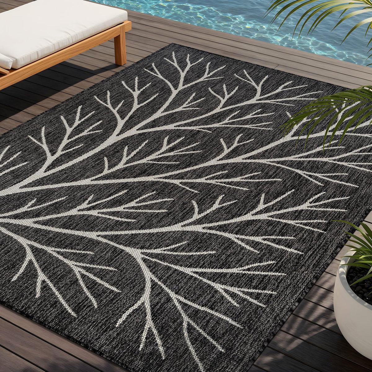 Washable Indoor Outdoor Rug 9x12 Weather Resistant Area Rugs Modern Solid for Porch Deck Balcony Backyard Patio Outside Carpet (9 X 12 Aqua Blue)