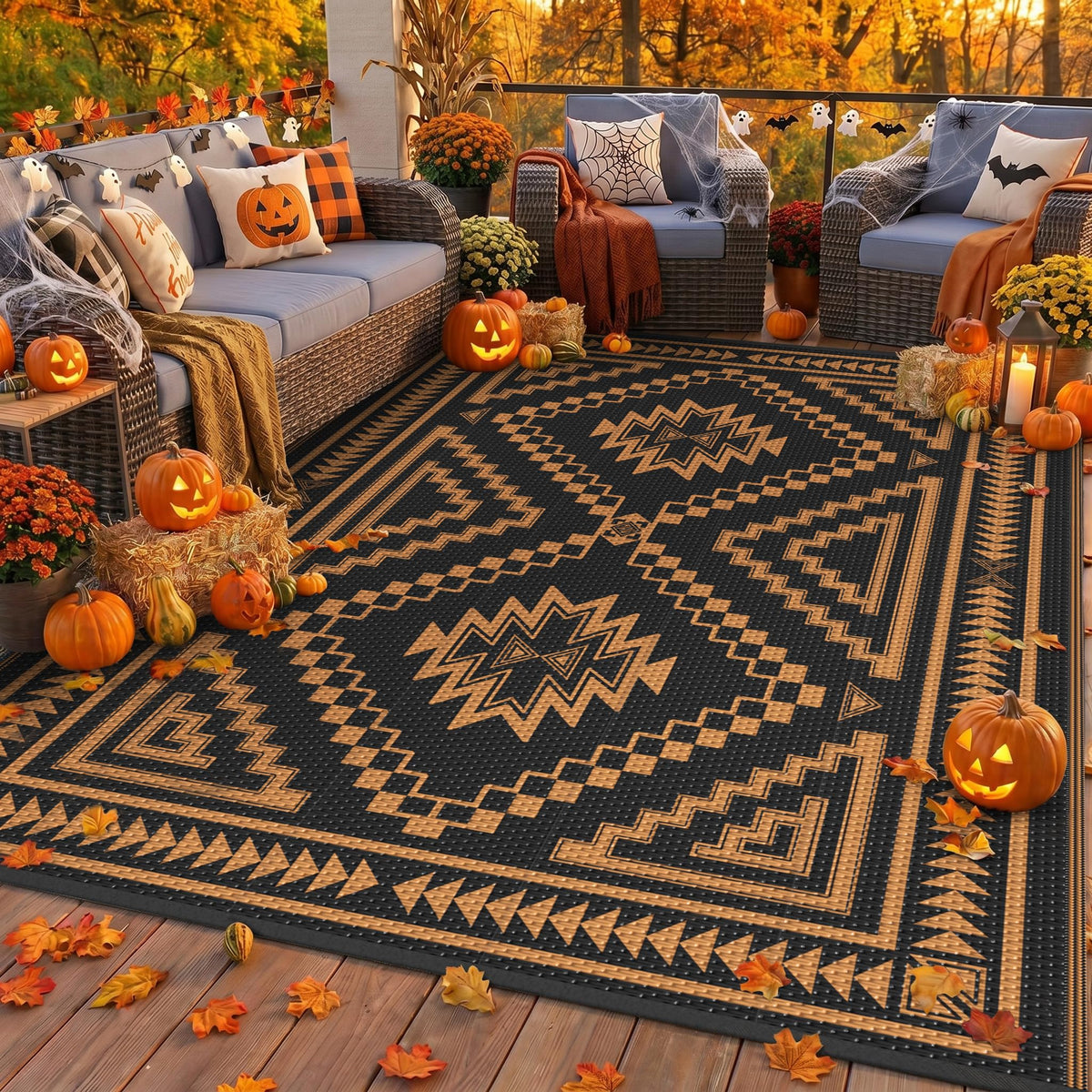 GENIMO Outdoor Rug, Waterproof Plastic Rugs for Patio, 5'x8' Black Grey