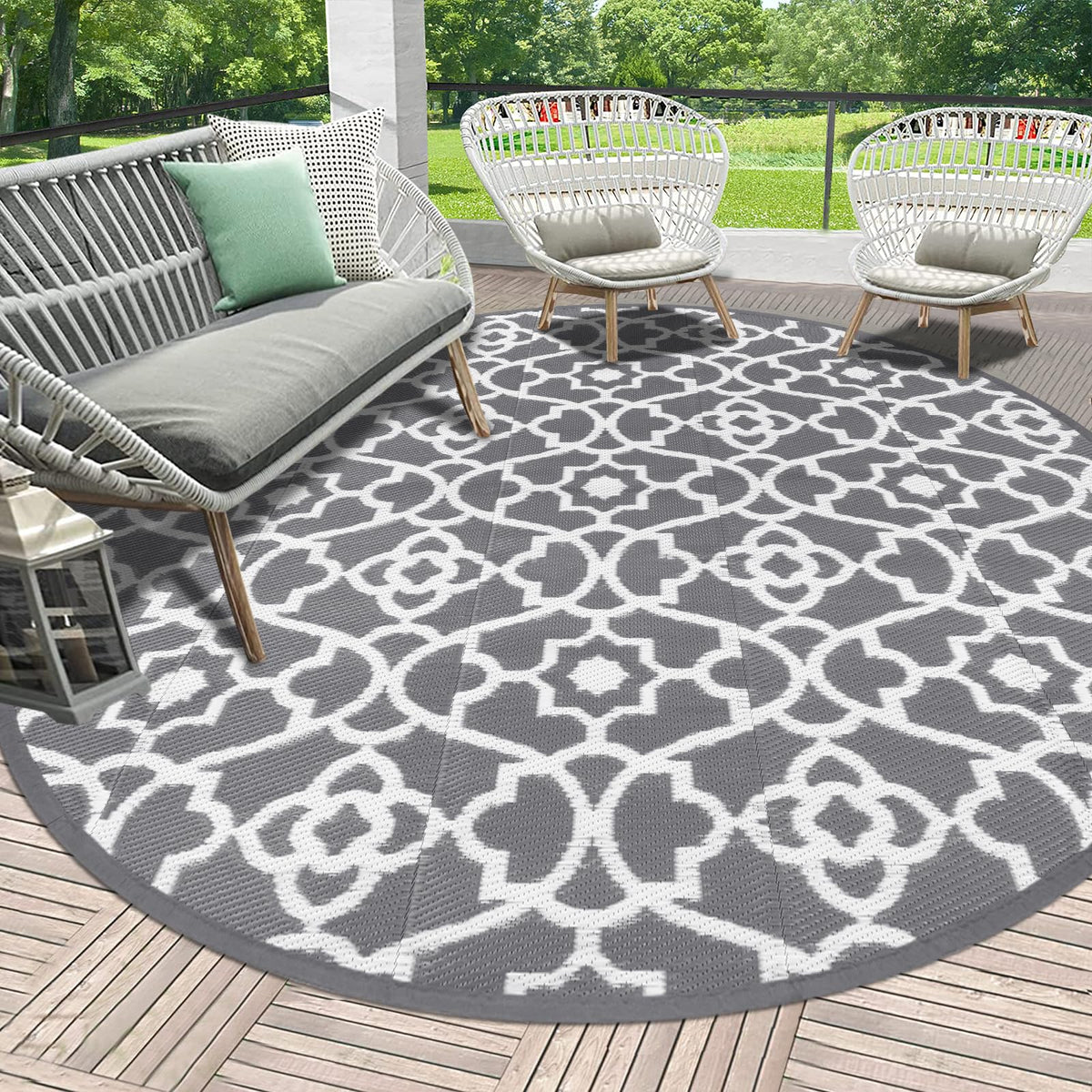 HEBE Waterproof Outdoor Rug 5'x8', Geometric Reversible Plastic Patio Rug